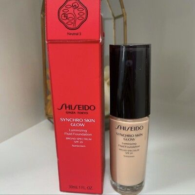 #ad Shiseido Synchro Skin Glow Luminizing Fluid Foundation Neutral 3 BRAND NEW $35.00
