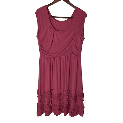 #ad Garnet Hill Size 12 Rose Pink Flower Embroidered Jersey Knit Dress Rosettes $35.67