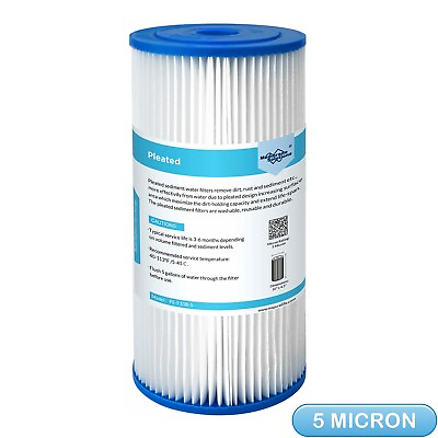 #ad 5 Micron 10quot;x4.5quot; Big Blue Whole House Pleated Sediment Water Filter Replacement $12.74