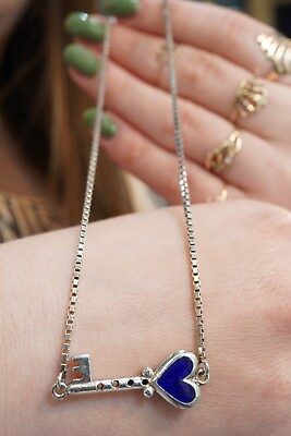 #ad 925 Silver Necklace with Blue Enamel $16.00