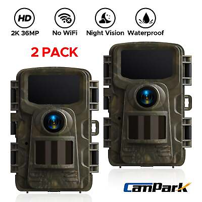 #ad 2PACK Trail Camera 2K HD 36MP Wildlife Hunting Game Camera 120°Wide Angle IP66 $56.99