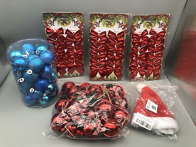#ad Christmas Ornaments Decor Bells Dog Hat Small Bows Blue Ornaments NEW *READ $18.75