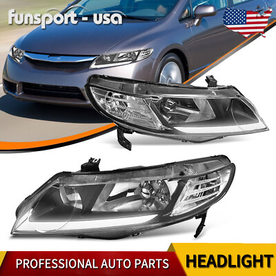 #ad Headlights Assembly w LED Tube For Honda Civic 2006 2011 Sedan 4 Door Headlamps $125.55
