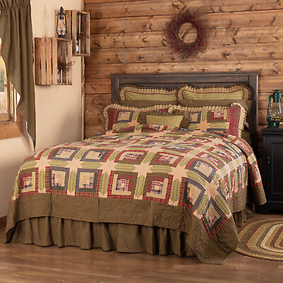 #ad Rustic Queen Quilt Green Patchwork Tea Cabin Cotton Bedroom Decor VHC Brands $239.95