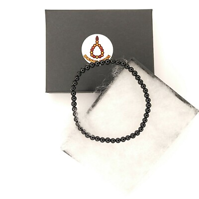#ad Elegant Genuine Gemstone Black Tourmaline 4mm Bracelet Beaded Christmas gift 476 GBP 10.00