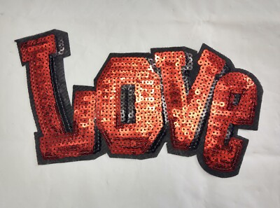 #ad Large Sequin Love Patch Red Black Sparkle $7.49