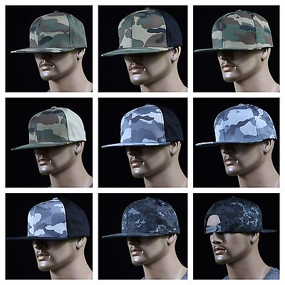 #ad Mens High Crown Structured Baseball Cap Snap Back Plain Army Camouflage Hunting $11.39