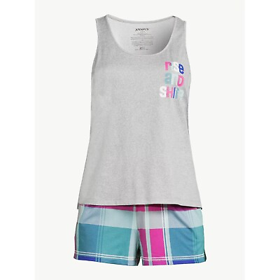 #ad Joyspun Women#x27;s Rise Shine Print Tank Top and Shorts Pajama Set Size Medium 8 10 $8.94