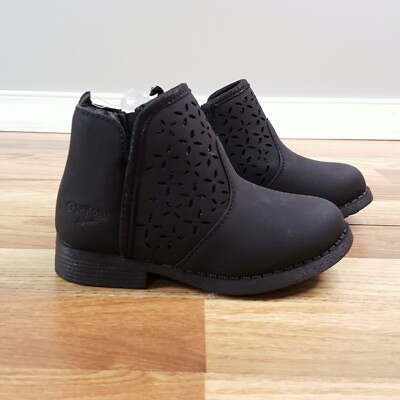 #ad OSHKOSH Toddler Boots Size 8 Black Faux Nubuck Leather Perforated Ankle Booties $14.16
