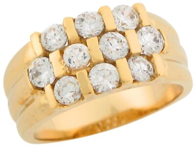 #ad 10k or 14k Yellow Gold White CZ Cluster Design Fancy Ladies Band Ring $374.99