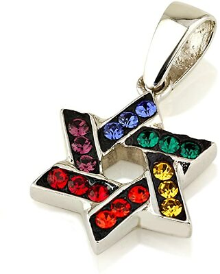 #ad Star of David Pendant With Mix Colors Gemstone 925 Sterling Silver Necklace $40.17
