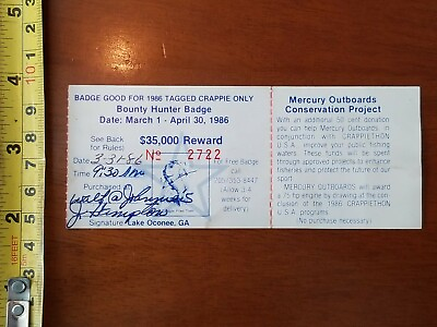 #ad 1986 BADGE BOUNTY HUNTER CRAPPIE MERCURY OUTBOARDS CRAPPIETHON FISH $1.00