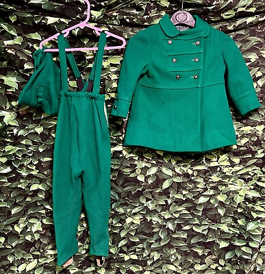 #ad Vintage 50s Toddler Winter Coat Pants Hat Lined Ricky Craft Green Girls 3T 4T $29.95