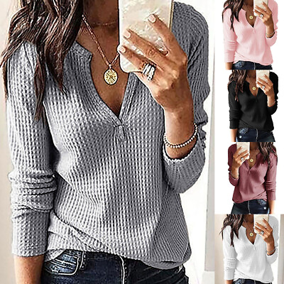 #ad Womens Casual Long Sleeve V Neck T Shirt Pullover Ladies Loose Tunic Tops Blouse $20.89