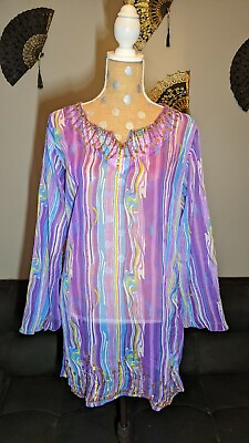 #ad Women#x27;s MADE IN INDIA Purple 💜 SHEER Dress Shirt One Size Gold Sequin NICE $16.99