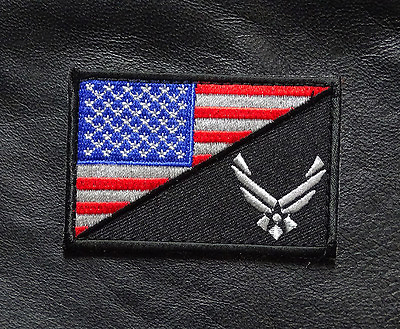 #ad USA AIR FORCE LOGO USA FLAG R W EMBROIDERED 3 INCH HOOK PATCH BY MILTACUSA $7.95