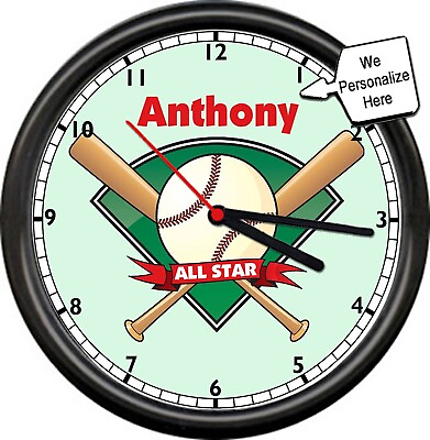 #ad NEW Baseball Player Child Adult All Stars Personalized Name Gift Sign Wall Clock $26.95
