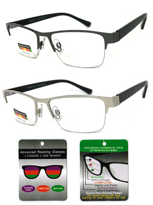#ad Metal Frame Progressive Reading Glasses 3 Power Strengths in 1 Reader Half Rim $13.95