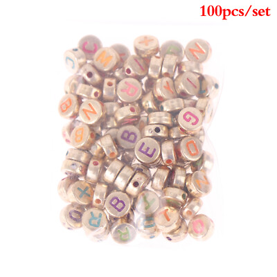 #ad 100pcs Acrylic Beads Round 4x7mm Bronze Letters Bead Loose Spacer Be dx Pe $2.05