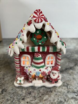 #ad Gingerbread House Santa Claus Red Peppermint Candy Cane Light 5.5” Clay dough $15.58