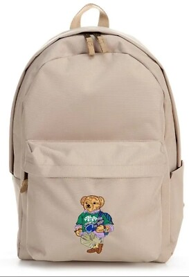 #ad Polo Ralph Lauren Tan Khaki STUDENT BEAR Kids Polyester Backpack Bag $169.00