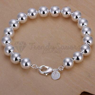 #ad Trendy Big Round Ball Bead 925 Sterling Silver Charm Bangle Bracelet Jewellery GBP 4.99