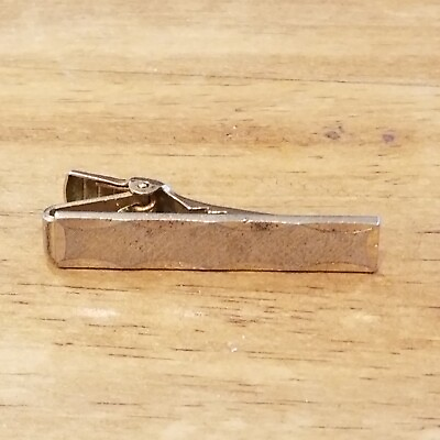 #ad Vintage Anson Tie Clip Clasp Bar Gold Tone Geometric 1.5quot; Size $4.45