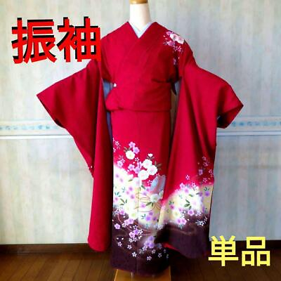 #ad Furisode Single Item Red Pure Silk Approximate height 150 162cm $373.71