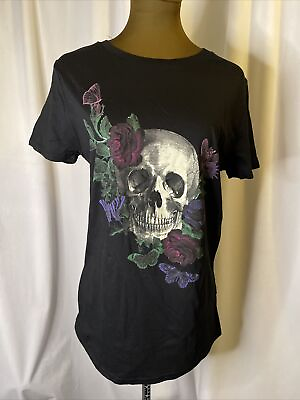 #ad Hot Topic Gothic Garden Floral Skull Black Top Graphic T Shirt NLC SZ Medium NWT $12.00