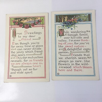 #ad 2 Vintage Postcard Art Deco Stecher Floral Greeting Friends Blooms $9.95