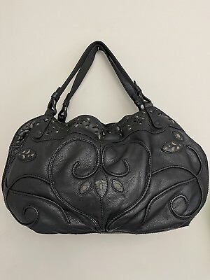 #ad Vintage Bag Lucky Brand Road Rebel Heart Black Leather Satchel Extra Large $48.99