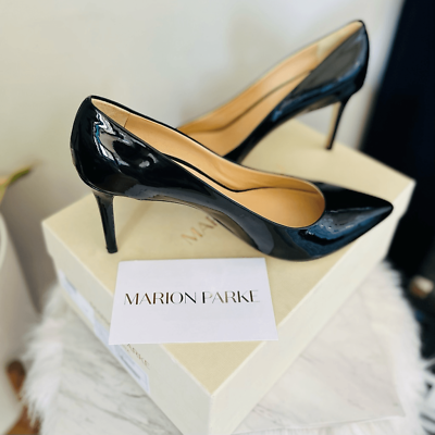 #ad MARION PARKE Must Have Pointed Toe Patent Leather Pump Heel Black Euro 42 NWT $295.00
