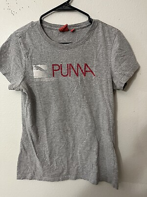#ad Puma Women#x27;s Short Sleeve T Shirt Gray Logo Large Logo $8.33