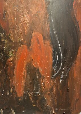#ad Vintage Original Abstract Oil Painting on Board 33quot;x24quot; Moody Reds $114.00
