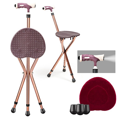 #ad Lightweight Adjustable Folding Cane Seat Aluminum Alloy Crutch Chair With Light $49.49