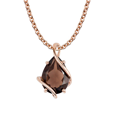 #ad 10k Rose Gold Genuine Pear shape Smoky Quartz Teardrop Pendant Necklace $115.99