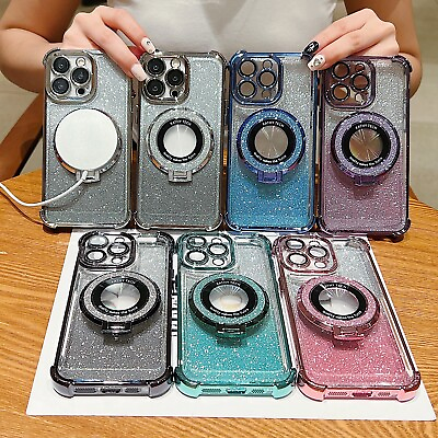 #ad For iPhone 15 14 13 12 11 Pro Max Slim Bling Glitter Mag Safe Ring Stand Case $9.71