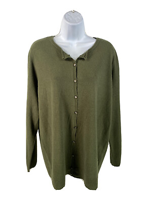 #ad NEW Cable amp; Gauge Women#x27;s Green Button Front Cardigan Sweater Plus 0X $10.18