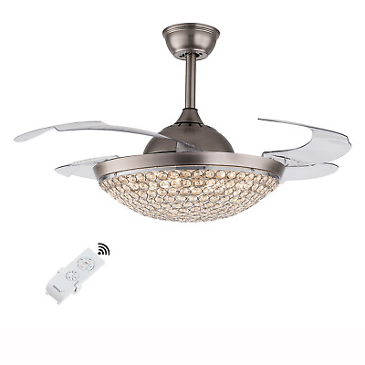 #ad 42quot; Modern Crystal Spinning Top Shaped Ceiling Fans with Lights Remote Control $104.00