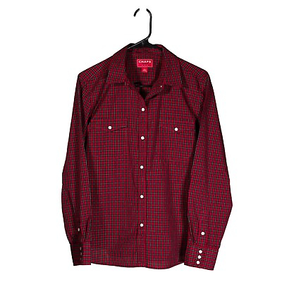 #ad Chaps Ralph Lauren Women#x27;s Shirt Button Up Red Black Check Plaid Blouse Top L $22.99