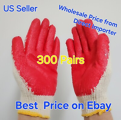 #ad WHOLESALE 300 Pairs Non Slip Red Latex Rubber Palm Coated Work Safety Gloves $114.99