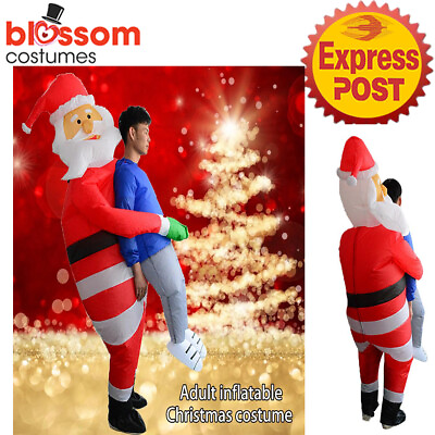 #ad K354 Inflatable Santa Claus Hug Me Mascot Christmas Costume Funny Xmas Blow Up AU $51.50