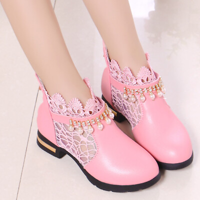 #ad Children Girl Pu Leather Shoes Princess Gauze Breathable Lace Shoes Ankle Boots $38.06