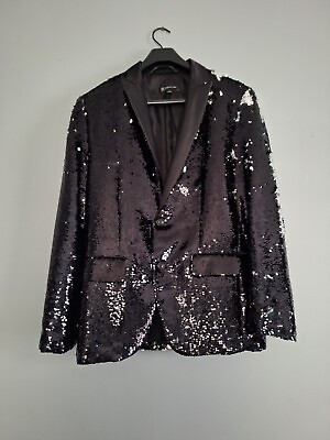 #ad BRAND NEW INC International Concepts Black Silver Sequin Blazer Jacket Size M $77.00