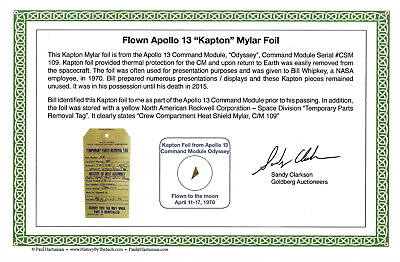 #ad Flown Apollo 13 Kapton Foil from Odyssey Command Module on COA certificate $29.95