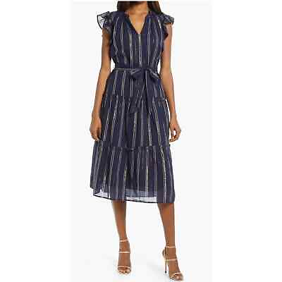 #ad Adelyn Rae Boho Chic Nina Cotton Midi Dress Navy Blue Xlarge Classic With Pocket $89.99