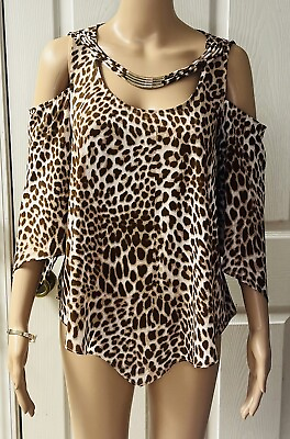 #ad Ladies Leopard Print Small Blouse Bold Elements Gold Accents $10.25