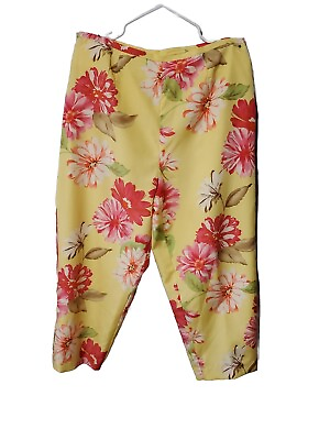 #ad Mark Fore Strike Silk Blend Pants Yellow Floral Lightweight Capri short Sz 14 $24.99