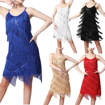 #ad Women#x27;s Sleeveless Dress 1920s Vintage Fringed Flapper Dress Latin Dance Dress $10.22