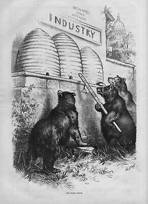 #ad BEARS THINKING OF GETTING HONEY FROM BEEHIVE WITH INCOME TAX STICK BEWARE BEES $85.00